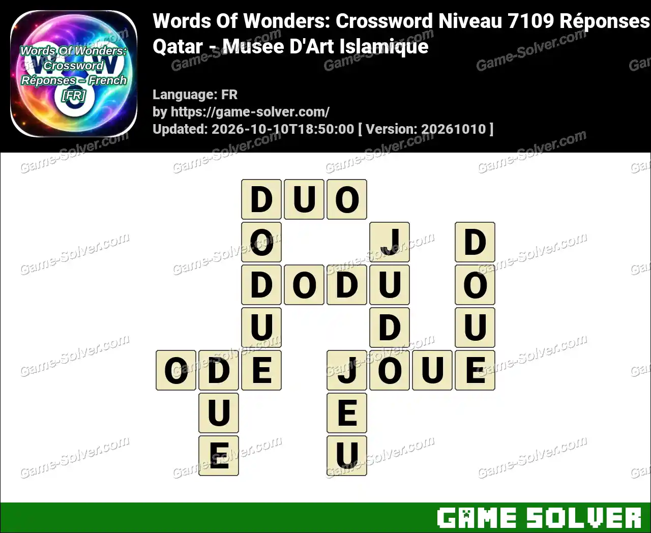 Words Of Wonders: Crossword Niveau 7109 Réponses – Qatar – Musee D’Art Islamique